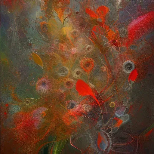  pastel colors, abstract art, plants wod , red, orange, white,