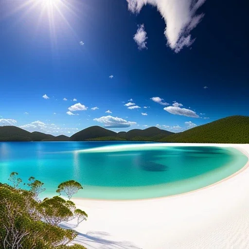 Whitehaven Beach, Australia,extremely detailed digital painting, high resolution,8k, realistic, beautiful, volumetric lighting, mystical colors ,perfectly centered image, perfect composition, rim light, beautiful lighting,masterpiece, stunning scene, raytracing, anatomically correct, in the style of robert e howard and Ken Kelley and Ohrai Noriyoshi and Simon Bisley and tomzj1, aerial view,cloudy.