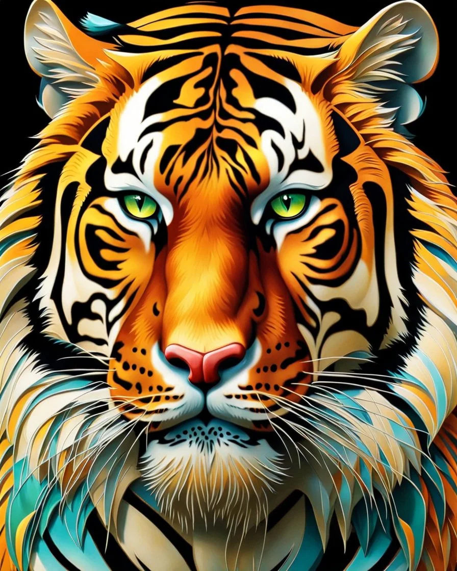 Beautiful siberian tigre colorful art Deco, full body, 3D, amazing artwork, hyper detailed, ultra maximalist quality, 12k