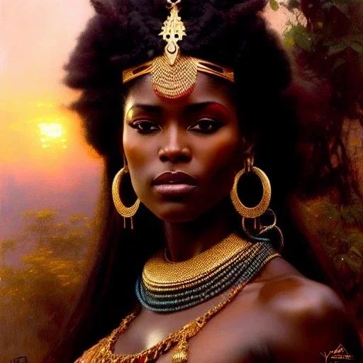 portrait beautiful face African female warrior,busty,ancient metal armor balanciaga fashion clothe painting by gaston bussiere, greg rutkowski, yoji shinkawa, yoshitaka amano, tsutomu nihei, donato giancola, tim hildebrandt, oil on canvas, cinematic composition, extreme detail,fit full head inside picture,16k