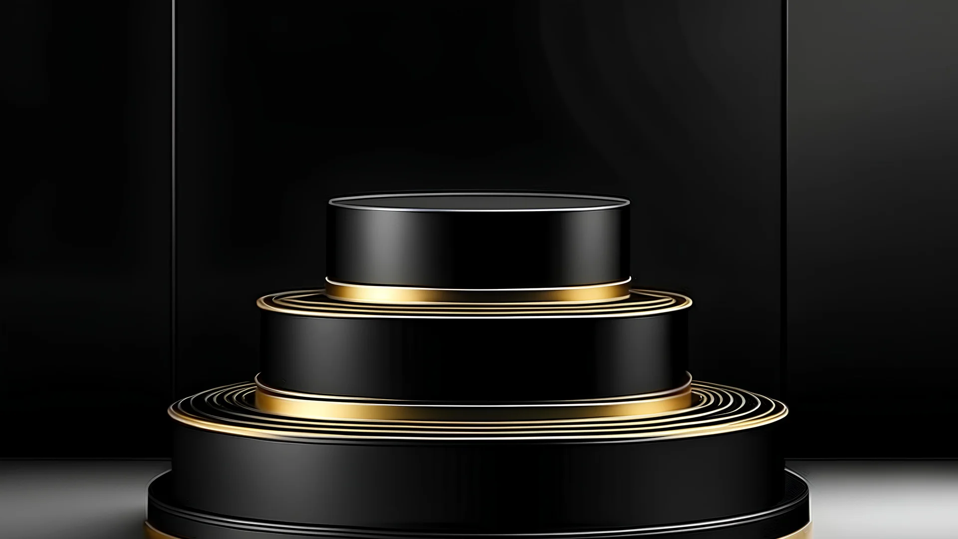 empty black and gold circle Podium with gray background