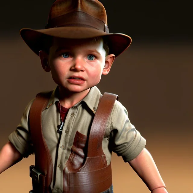 Indiana Jones toddler, full body, dramatic lighting, hyper realistic