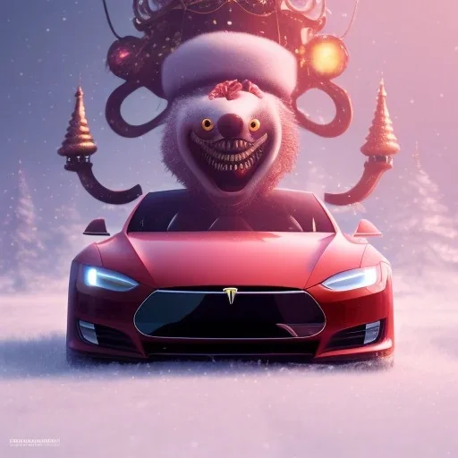 Santa claus driving his red Tesla convertible car, character design by cory loftis, fenghua zhong, ryohei hase, ismail inceoglu and ruan jia. unreal engine 5, artistic lighting, highly detailed, photorealistic, fantasy