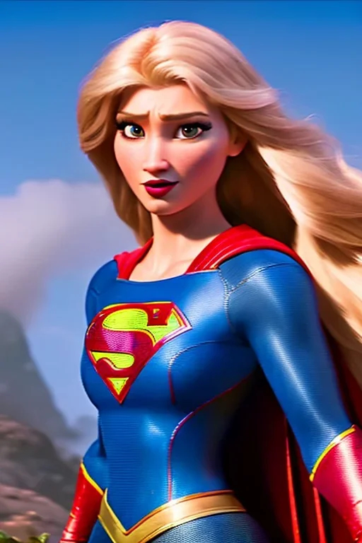 hyper realist, hyper detailed, stunningly beautiful blonde supergirl, MO-DI CARTOON style