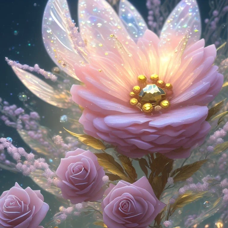 one big crystal subtle flower in a galactic ambiance with a beautiful fairy, transparent petals, delicate colors, in the foreground, full of details, smooth，soft light atmosphere, light effect，vaporwave colorful, concept art, smooth, extremely sharp detail, finely tuned detail, ultra high definition, 8 k, unreal engine 5, ultra sharp focus