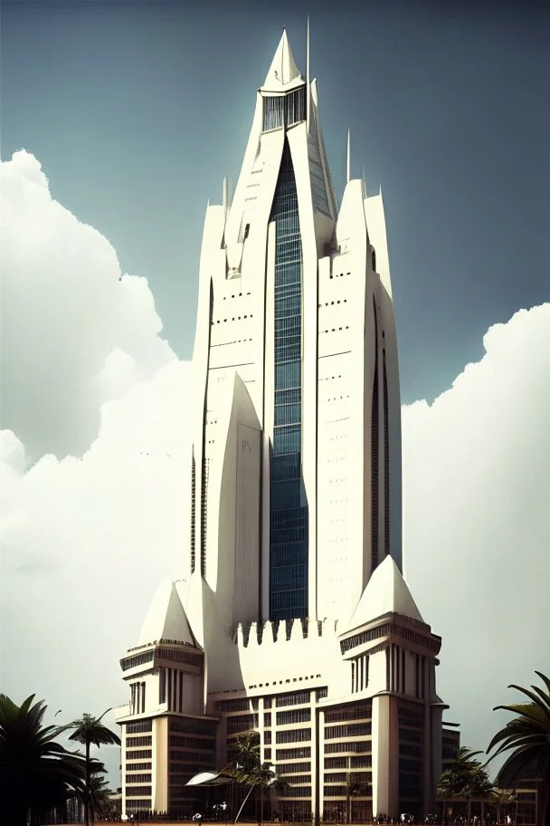 big very tall pointy white dystopian rich uganda city center palace