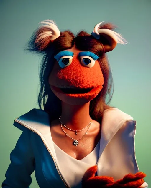 Portrait, hybrid character, waitress woman with monster muppet mask that covers her entire head, retro style, Sesame Street style, smooth, unreal engine 5, god lights, ray tracing, RTX, lumen lighting, ultra detail, volumetric lighting, 3d.