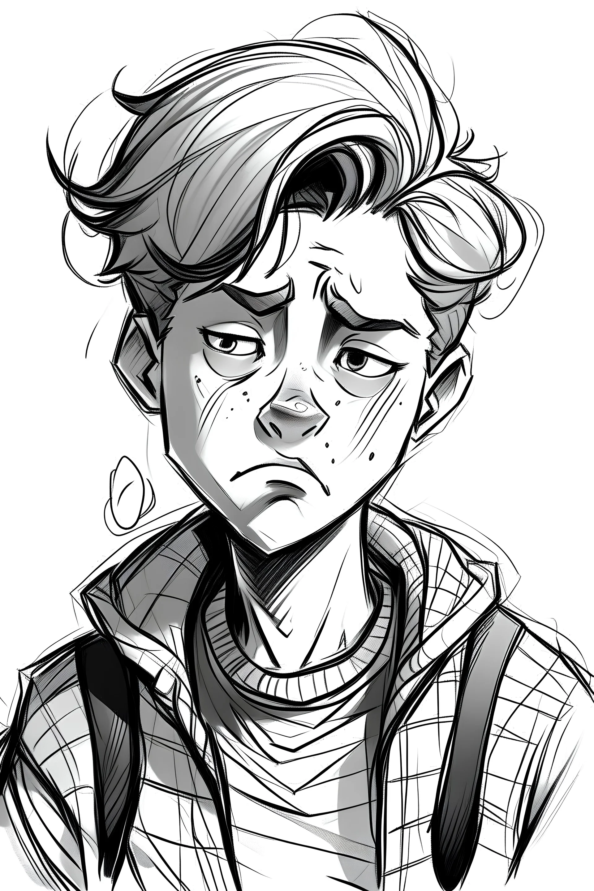 Boy insecure sad sketch