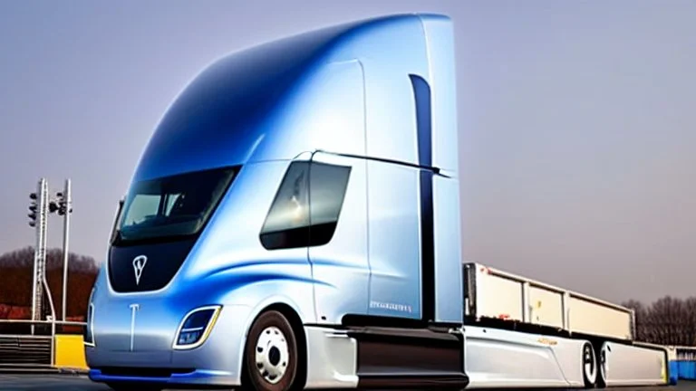 A Tesla semi-truck is racing at top speed, across the 'Everland Resort', in South Korea. CINEMATIC. WIDE ANGLE LENS.