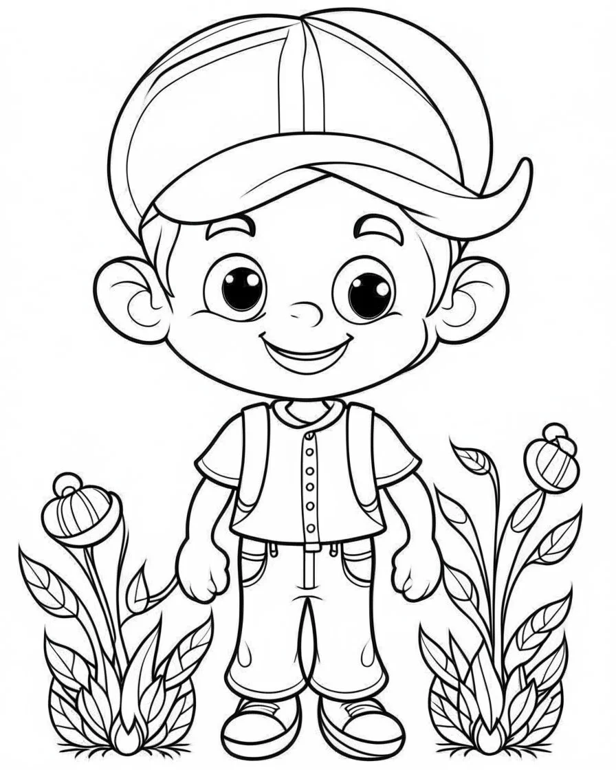 cartoon coloring pages , no black color, no no flower, b/w outline art for kids coloring book page, Kids coloring pages, full white, kids style, white background, whole body, Sketch style, full body (((((white background))))), only use the outline., cartoon style, line art, coloring book, clean line art, white background, Sketch style