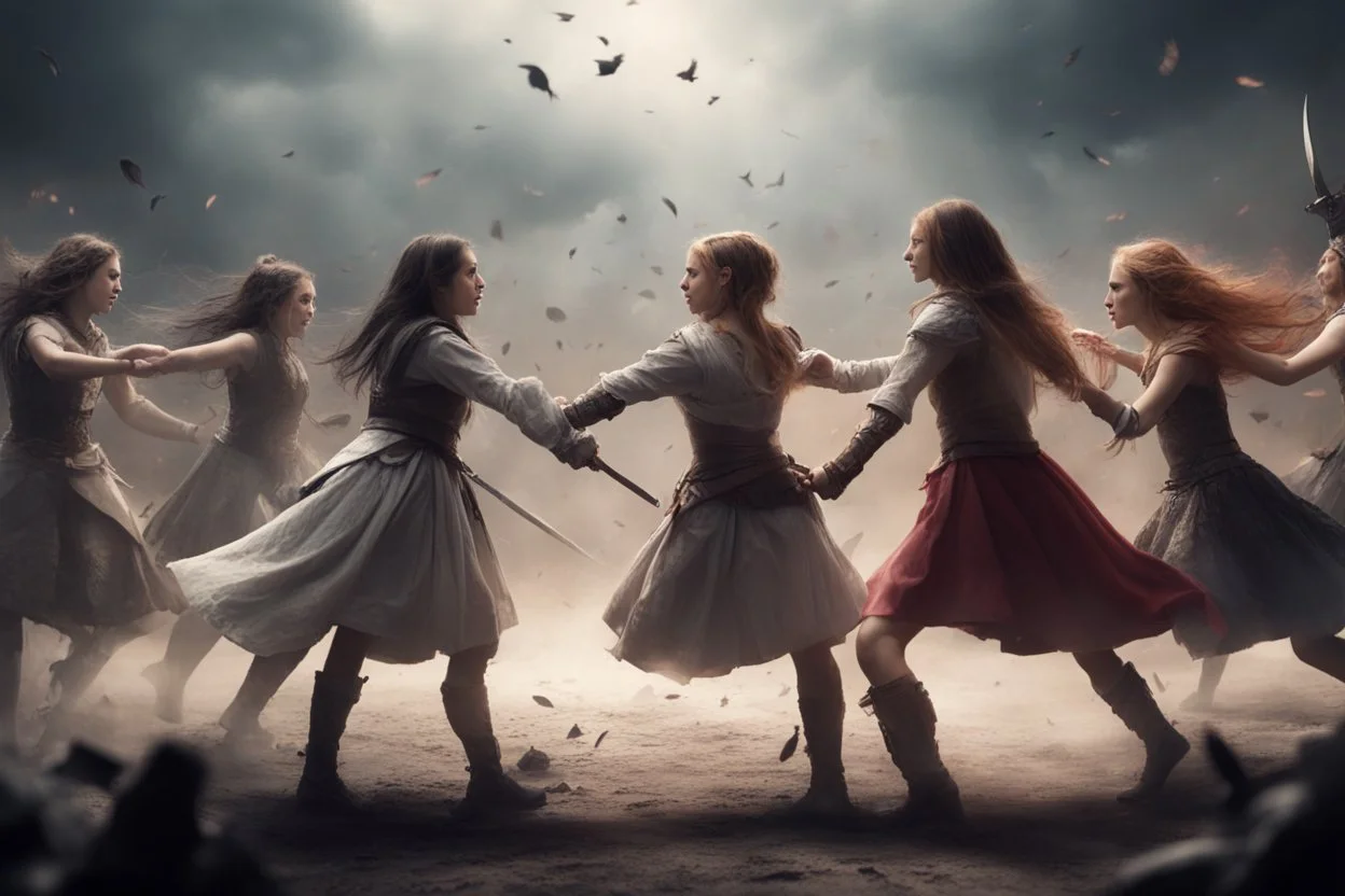 битва девушек, эпичная сцена, противостояние