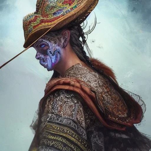 Insanely detailed photograph of an “portrait of a meriachi ” with intricate Sombrero, intricate embroidered charo, mustachioed clear face and hyperdetailed painting by Ismail Inceoglu Huang Guangjian and Dan Witz CGSociety ZBrush Central fantasy art album cover art,8K, hdr, romantic, mysterious, ominous, cigar smoke, jewelry, comfort, natural eyes,naked,tasteful