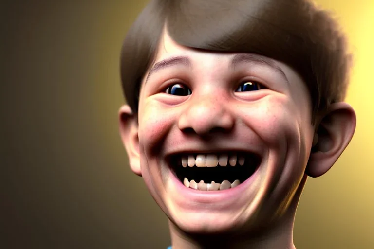 huge grin on a boy with a bowlcut