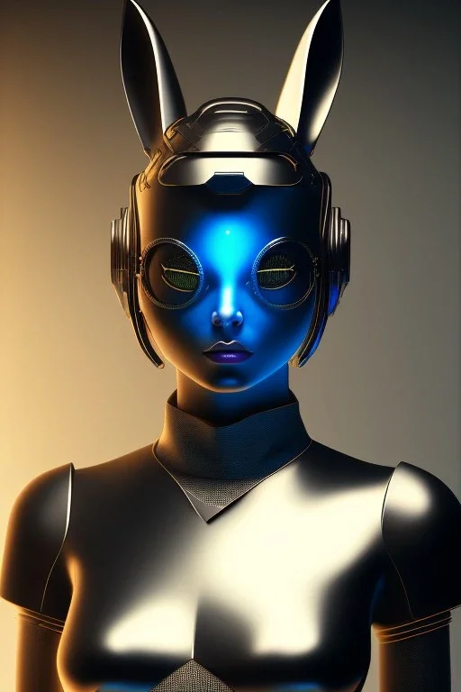 MCU Portrait, Front image, cyberpunk Asian woman rabbit mask, black blue color, latex dress, highly detailed, concept art, smooth, unreal engine 5, god rays, ray tracing, RTX, lumen lighting, ultra detail, volumetric lighting, 3d, finely drawn, high definition, high resolution.