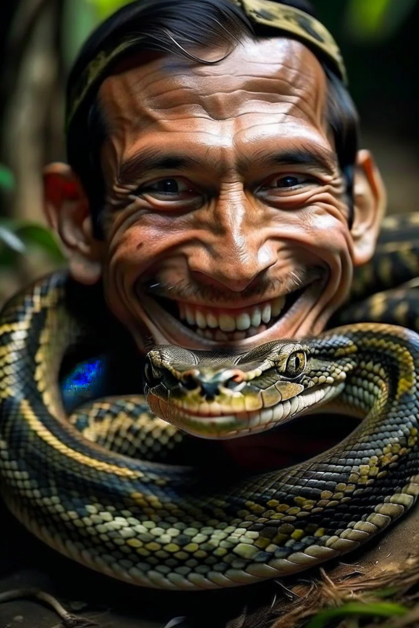 one snake with human smile