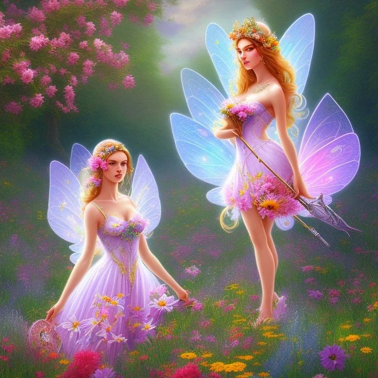 bright fairy in a flowery landscape