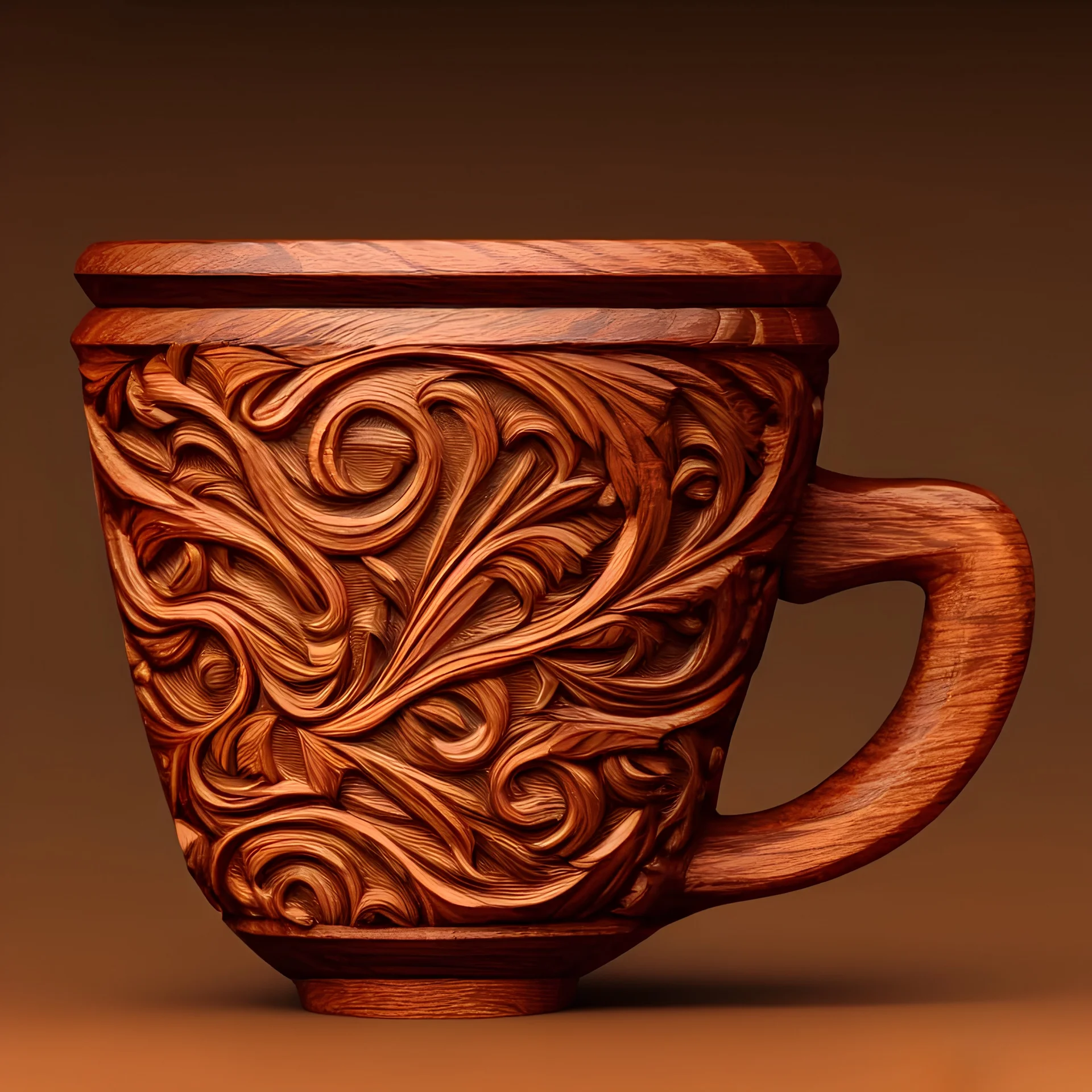 sculpture en bois, tasse avec une anse , polie, vernie, brillante, texture bois, ultra réaliste, ultra détaillé, ultra intriqué, hdr, 8k, rendu octane, cinema 4d