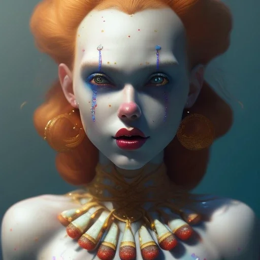 clown girl,beautiful real skin, symmetrical, curl hair, soft lighting, ultra detailed face, concept art, digital painting, looking into camera, octane render, art by artstation