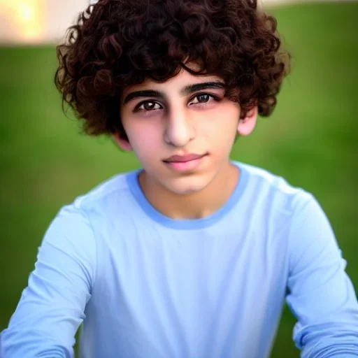 beautiful 12 year old arabic boy with curly hair and light blue eyes