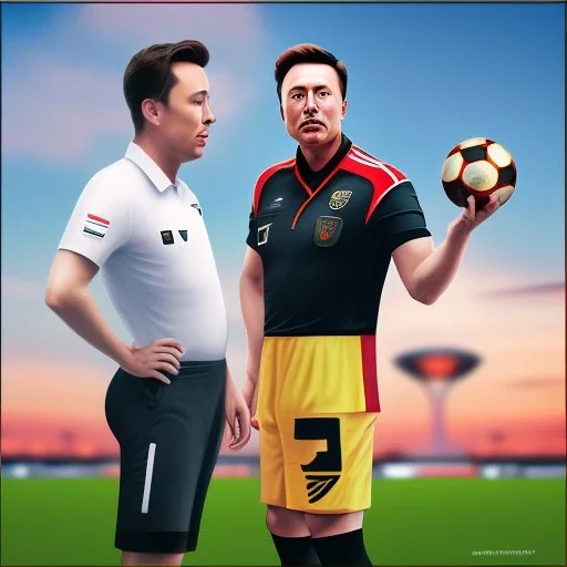 Elon Musk in a twitter logo referee jersey officiating for a soccer match at Wembley Stadium