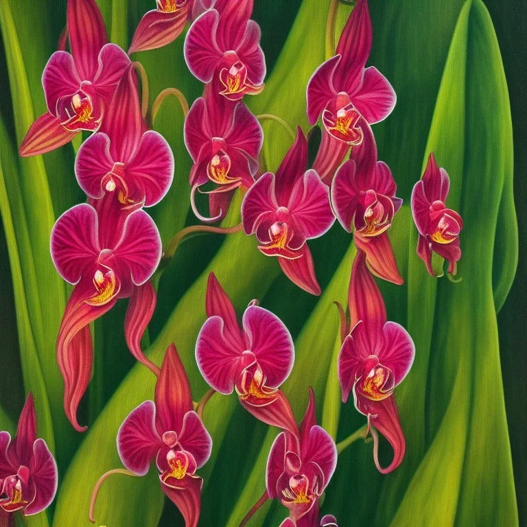 a highly detailed painting of Dracula orchid, seamless pattern, Romanticism, high resolution, oil on canvas