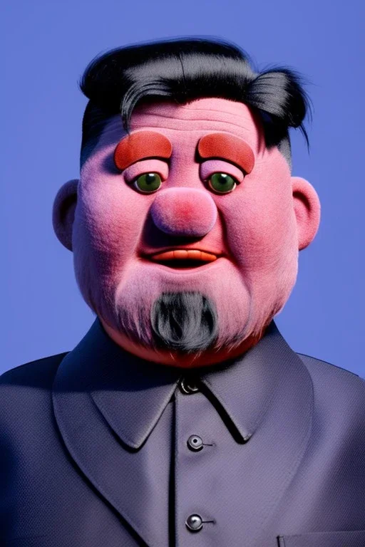 Waist up muppet Portrait, Kim Jong-un as muppet doll, black suit, photo studio, blue background, unreal engine 5, concept art, art station, god lights, ray tracing, RTX, lumen lighting, ultra detail, volumetric lighting, 3d.