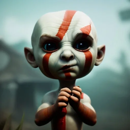 Cute baby video game god of war krotos, axe, mytology, 8k resulation, cinematic lighting, octane render, unreal engine 5