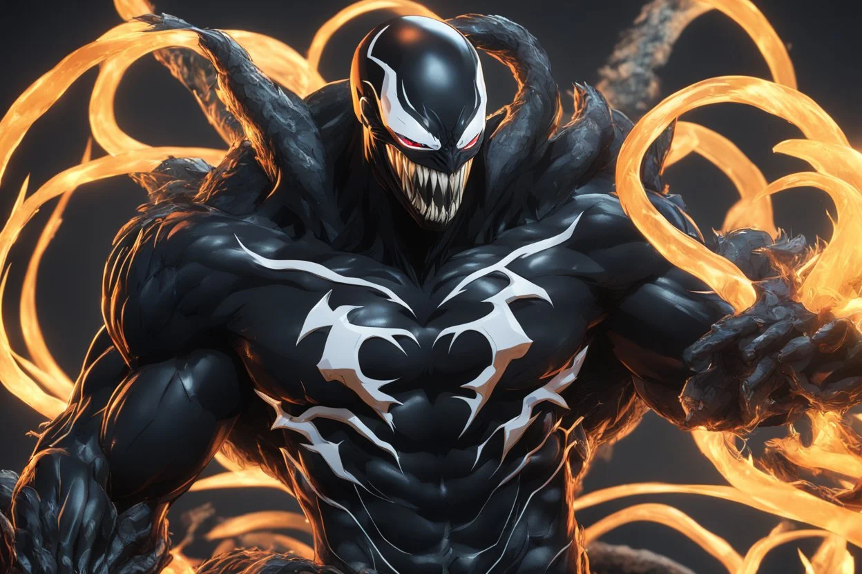 Anime venom with goku model in 8k solo leveling shadow artstyle , Tusks, Realistic style, full body,neon effect, intricate details, highly detailed, high details, detailed portrait, masterpiece,ultra detailed, ultra quality