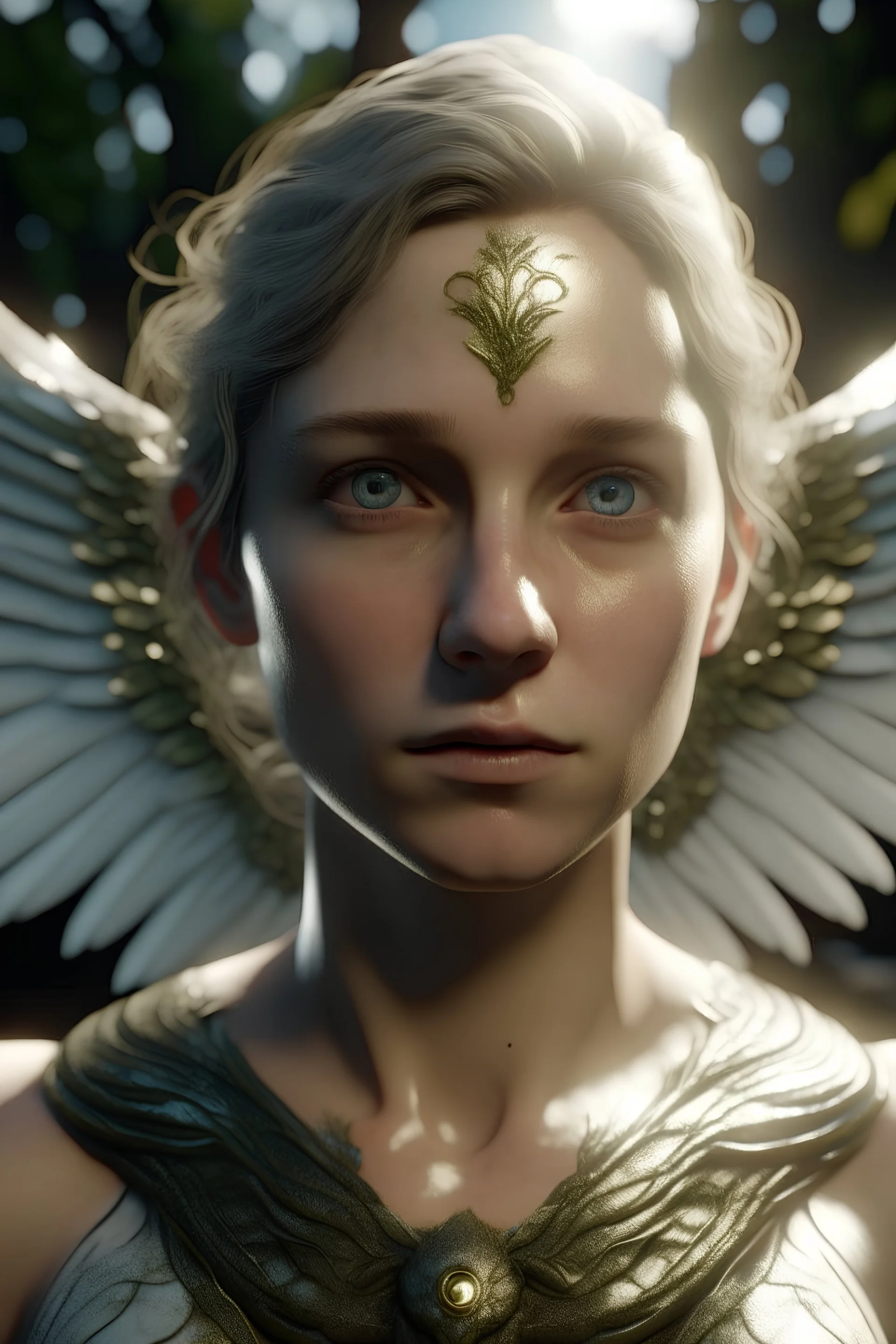 A Photorealism, Unreal Engine, Cinematic-Still Portrait, Hyper Realistic, Extremely Detailed, Symmetrical, High Quality, High Res, Sharp Focus, Cinematic Lighting, 8k Uhd, Real Skin Tone And Texture, Image Of an angel, Looking Real, Looking At The Camera. In EmotionScape Style, With Emerald Silver And Gold Emotive Landscapes,Photorealistic,Hyperrealism,Intricate Details ,Hyper Realistic Skin Texture And Facial Features, Realistic Body And Anatomy, 3D Octane Render, 32k Uhd, Daz3d, Dr