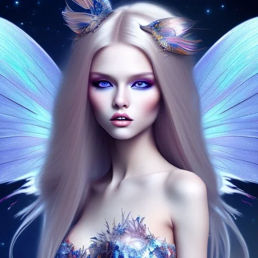 tres belle sexy fairy souriante avec de magnifiques ailes et des cheveux longs blonds,yeux bleus