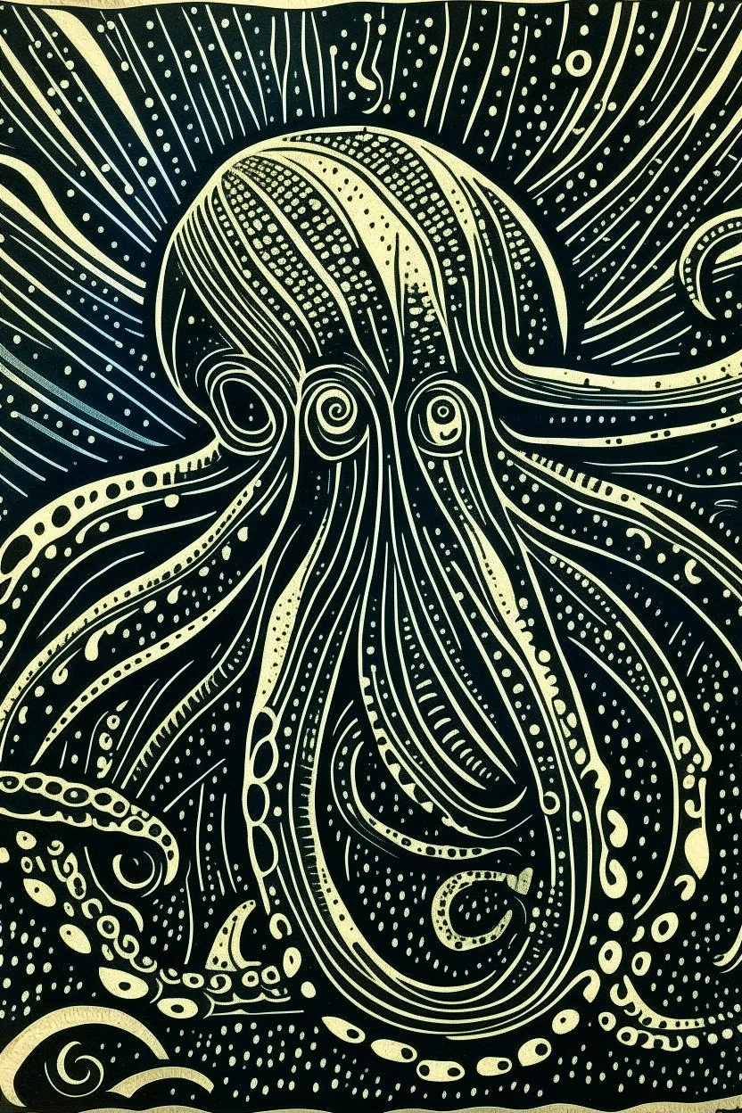 Linocut octopus