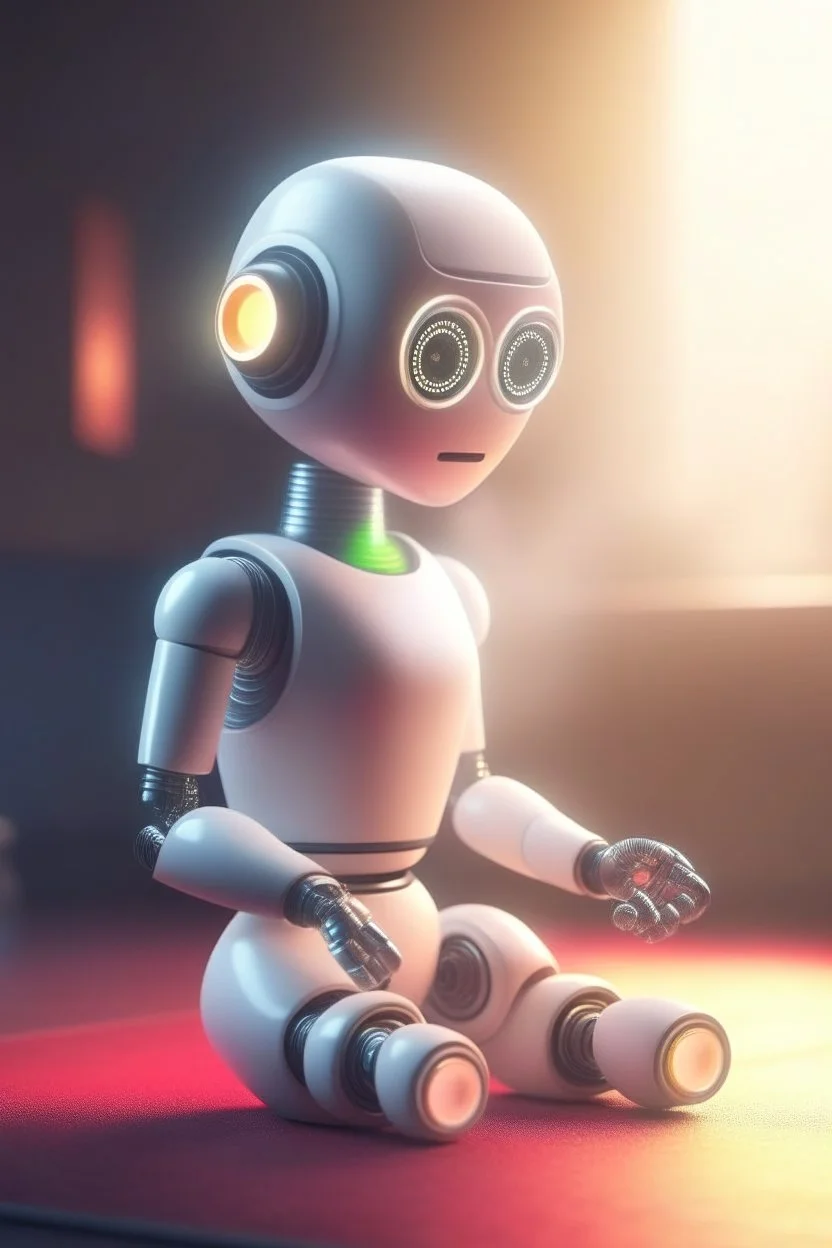 cute chat robot gymnastics, its such a perfect day i am glad i spent it with you, motion blur, smoke, 4k, downlight, soft light, depth of field, photorealism, trending on art station