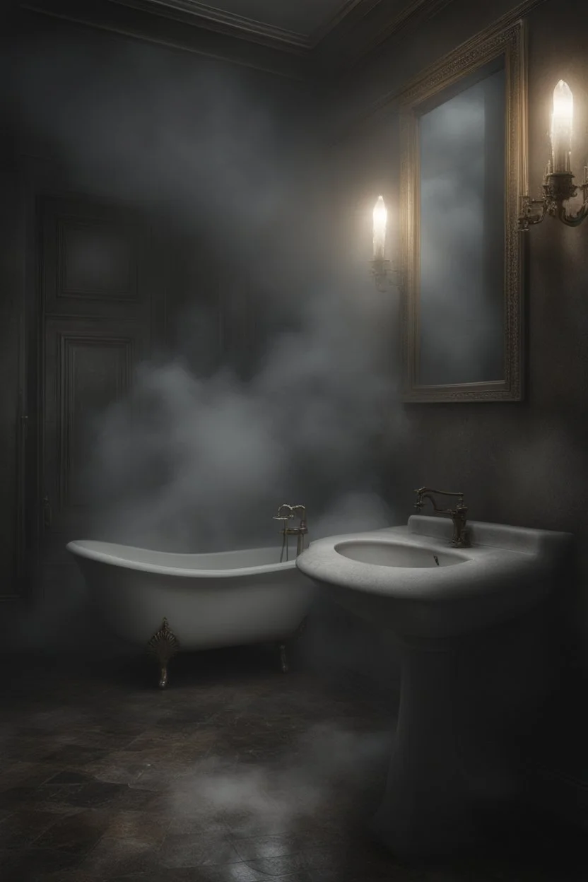 Evil spirit rising from a bathroom sink, fog, ethereal, malevolent, masterpiece, intricate details, hyper realism, 8k, photorealistic