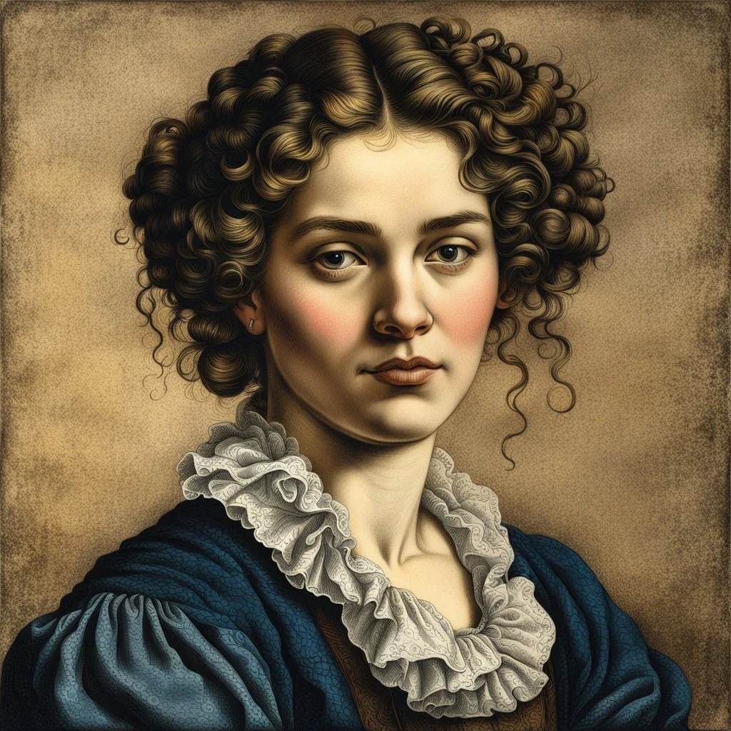 colored etching of a raggedly dressed, French ,country peasant young woman , with highly detailed beaded hair and facial features ,in the style of Rembrandt, Gian Lorenzo Bernini, Johannes Vermeer, and Ann Chernow, with a fine art aesthetic, highly detailed , realistic , 4k UHD cinegraphic quality