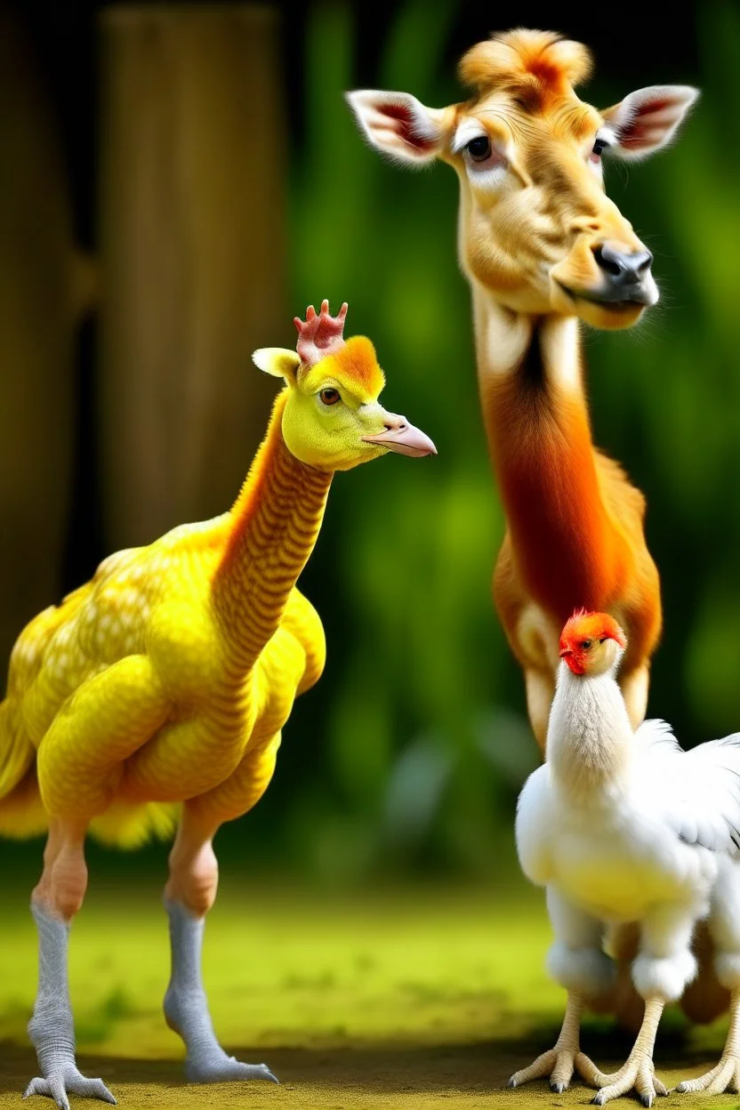 Híbrido de un pollo un perro y una girafa