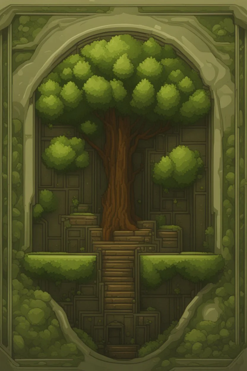 a pixel tree that sprouts in the shape of a portal for the 2d sidescroller game