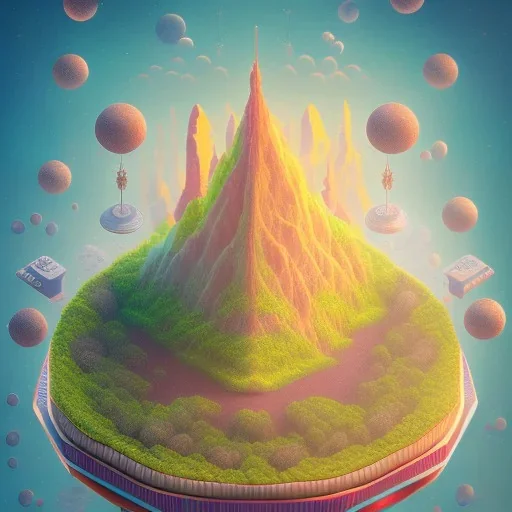 100mm photo of isometric floating island in the sky, surreal pizza with pizza, intricate, high detail, behance, microworlds smooth, macro sharp focus, centered