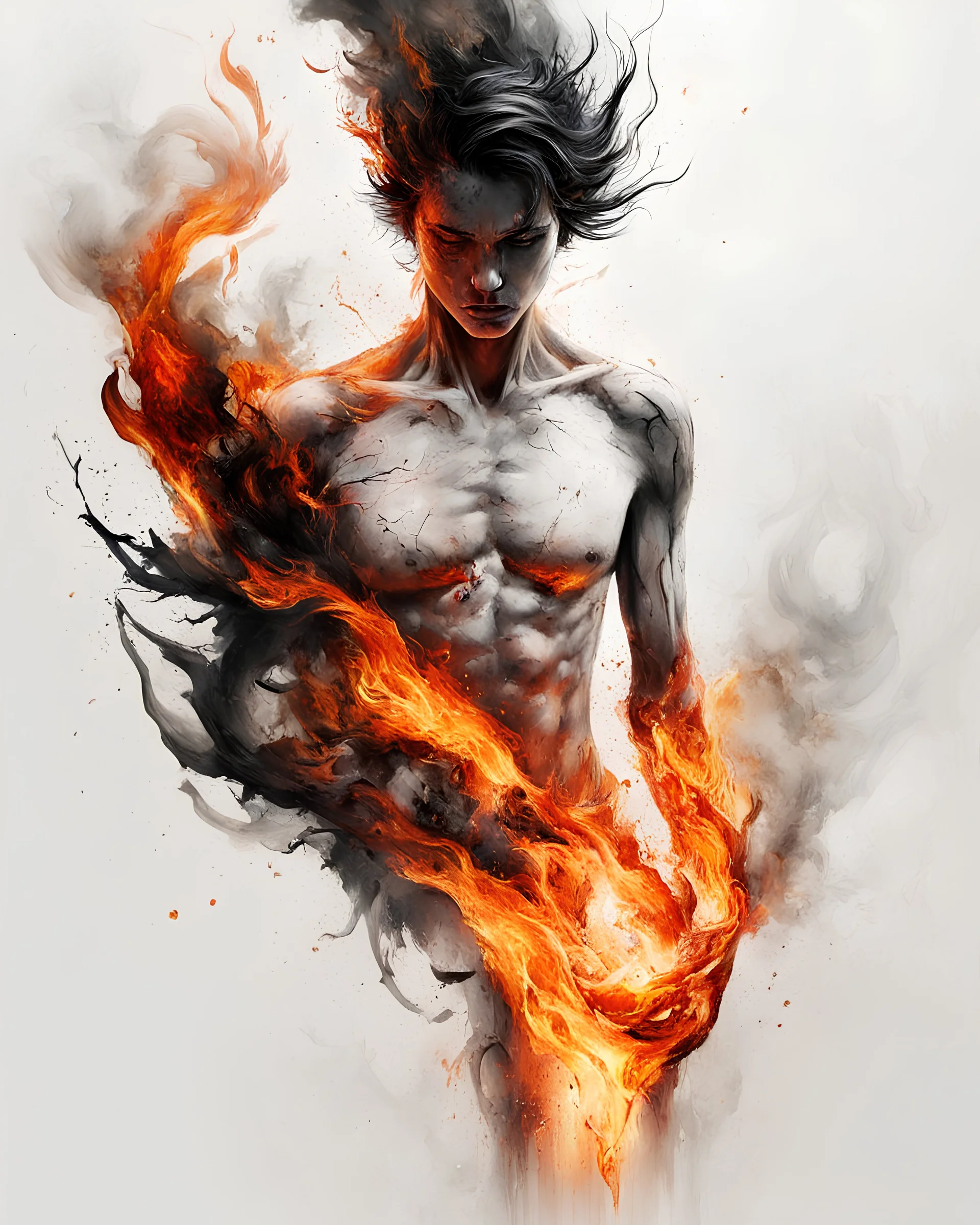 art, abstract, human, burning edges, (intense and emotional visual experience:1.5), (captivating and fiery ambiance:1.3), (dramatic and captivating essence:1.2), (fiery details:1.3), white background