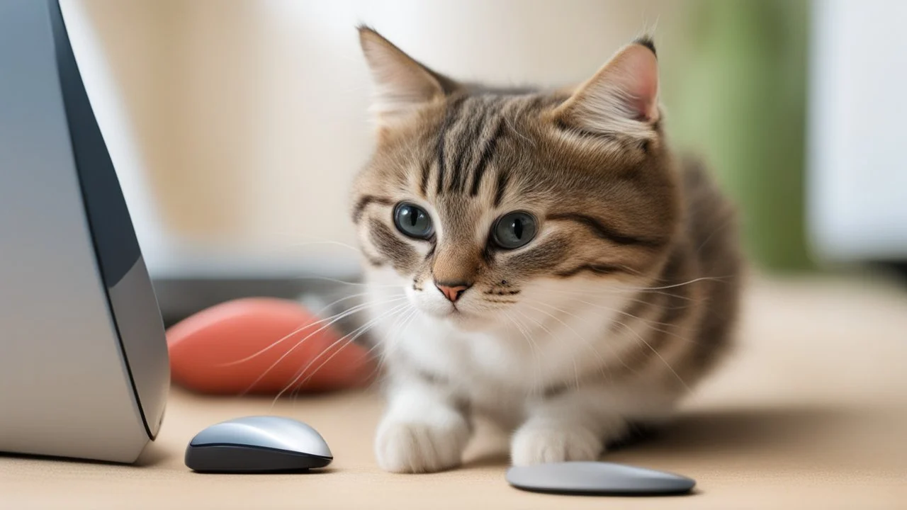 funny cat with computer mouse