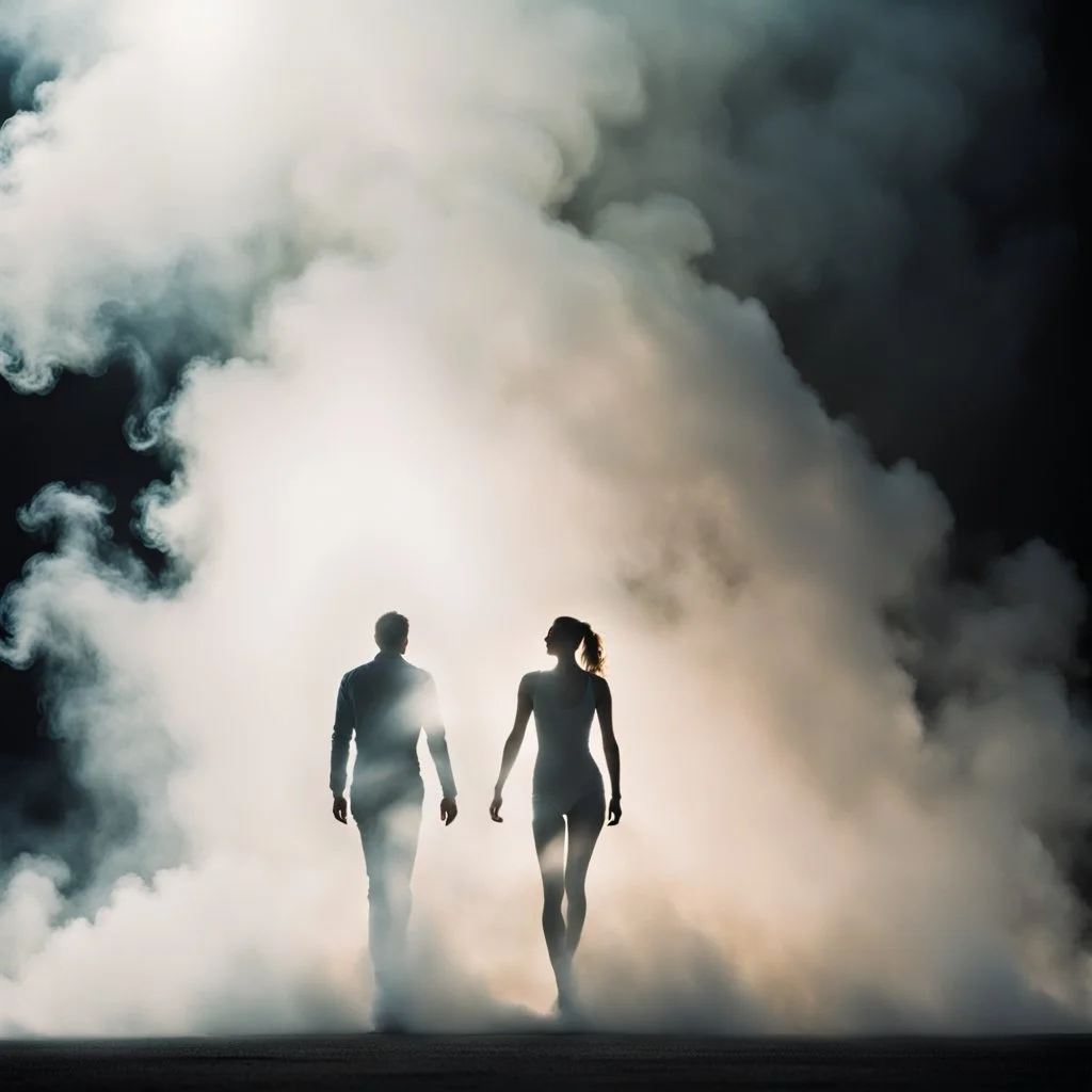 two human silhouettes intermingled in a cloud of smoke