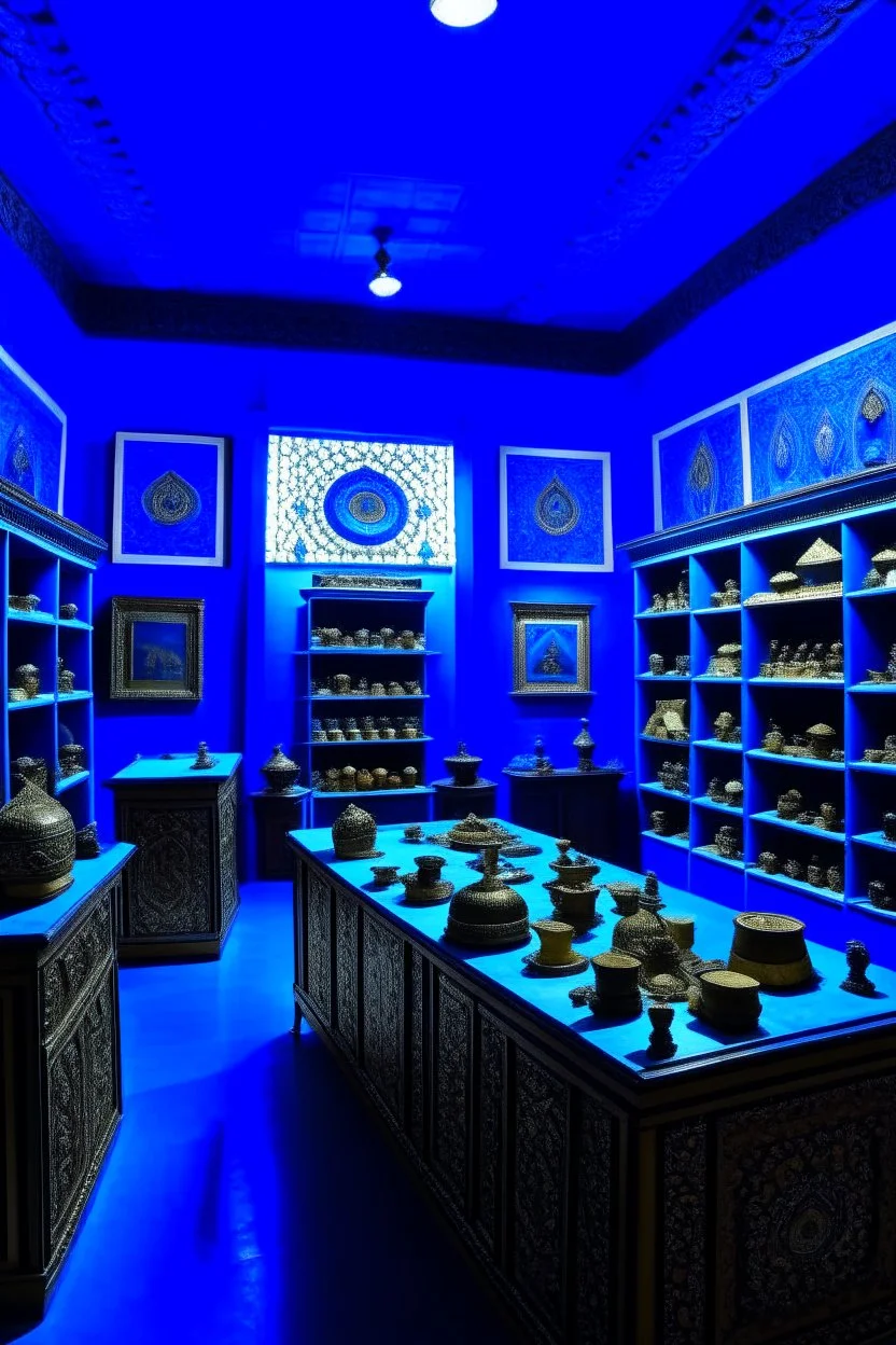 The bazaar in the museum has blue walls