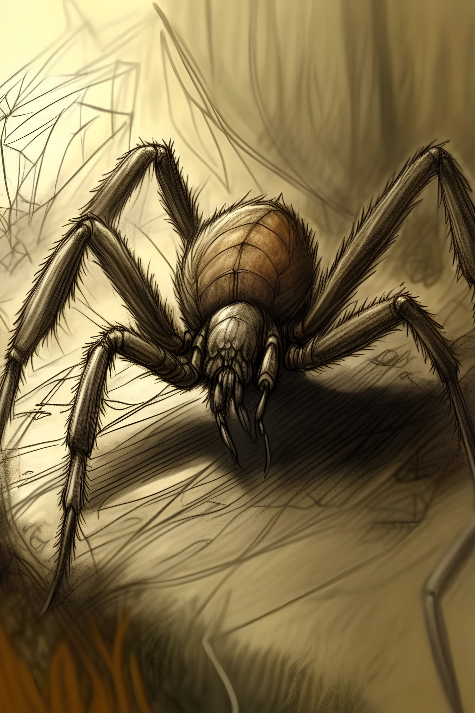 Drawing parts of a spider's body in a wonderful, harmonious scene