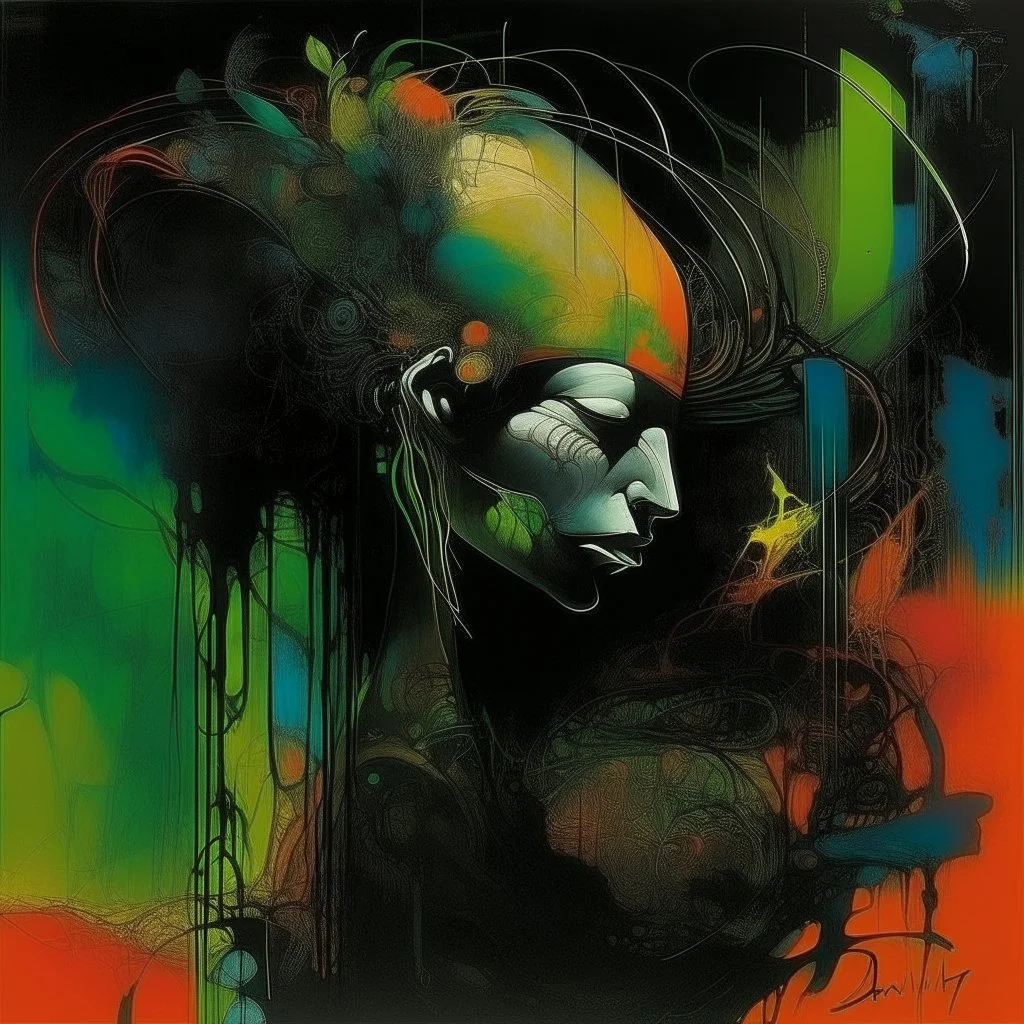 abstract nightmare neon reveries, by Dave McKean, by Graham Sutherland