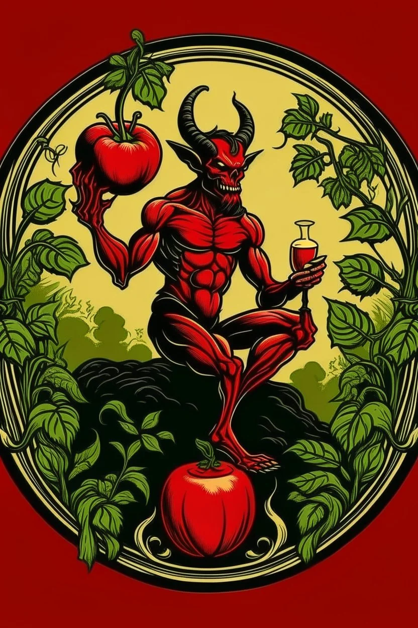 logo du diable au jardin d'eden buvant de l'alcool