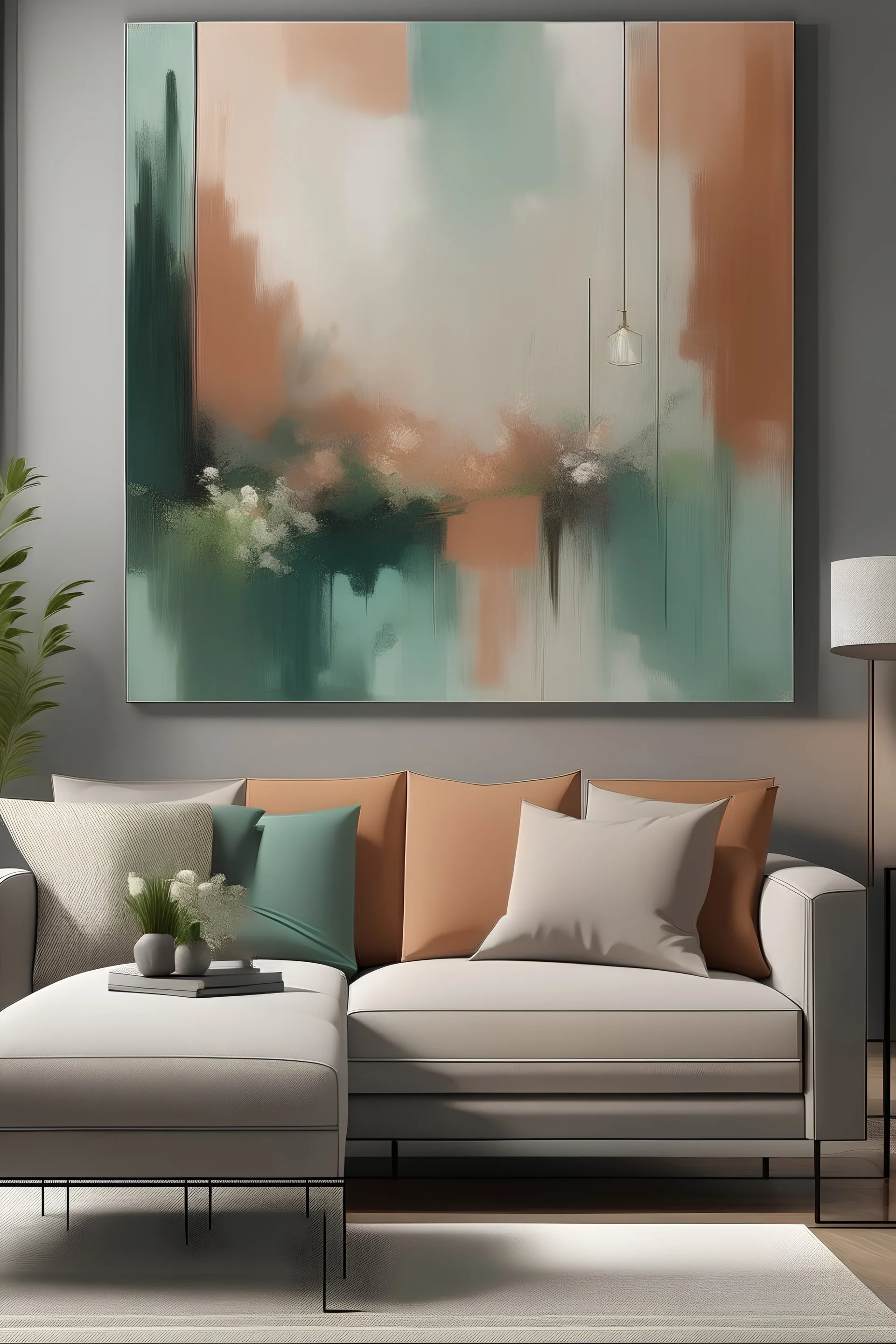 Craft an abstract masterpiece that radiates harmony and tranquility, tailored for a modern living room. Use soothing colors and dynamic compositions to create a captivating focal point for relaxation.