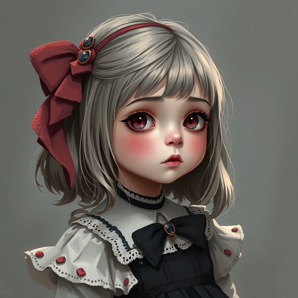 a little girl, 9 years old, goth aesthetic, digital art, stylised