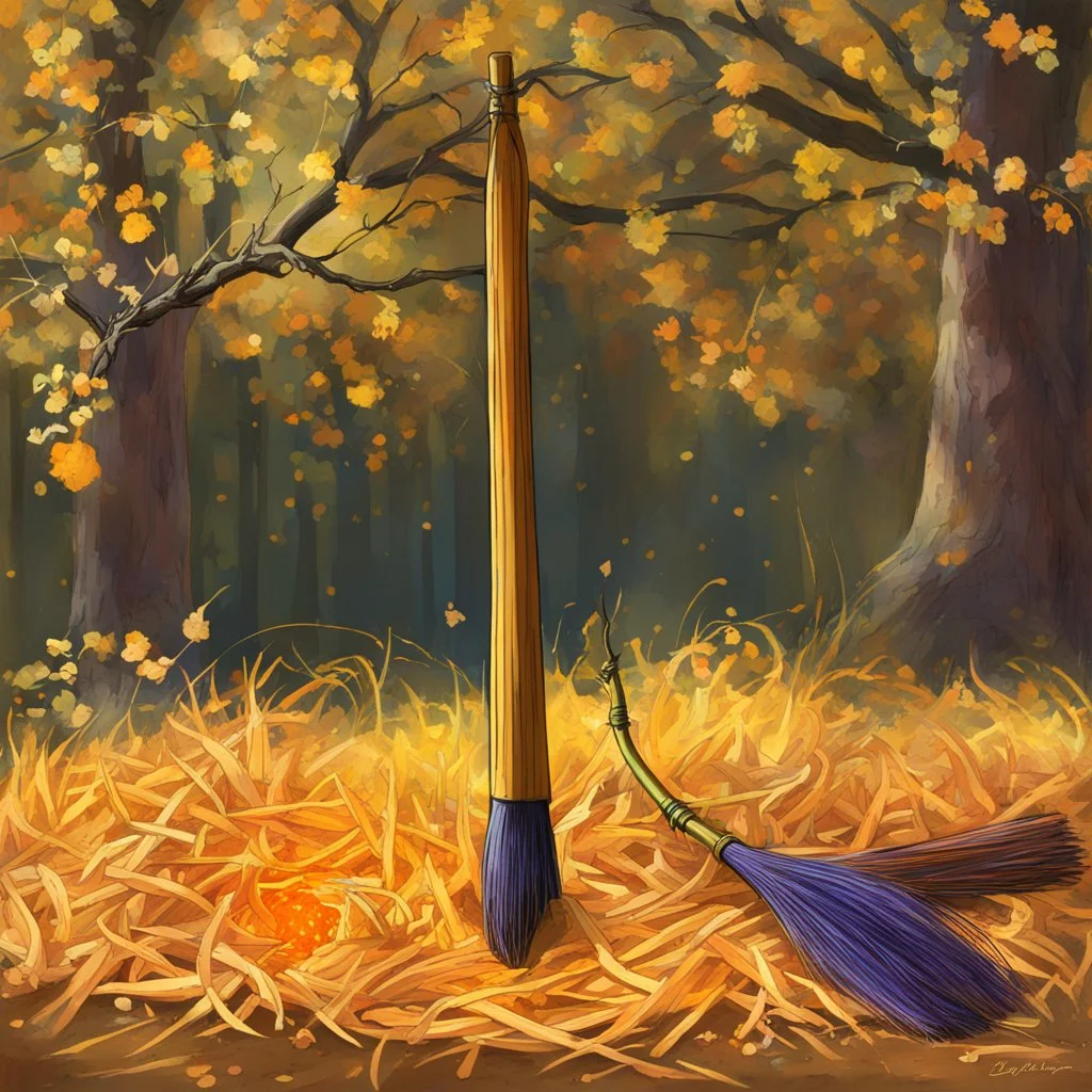 Broom from Bibi Blocksberg called Kartoffelbrei. Witch broom, magical. Digital Art, Masterpiece.