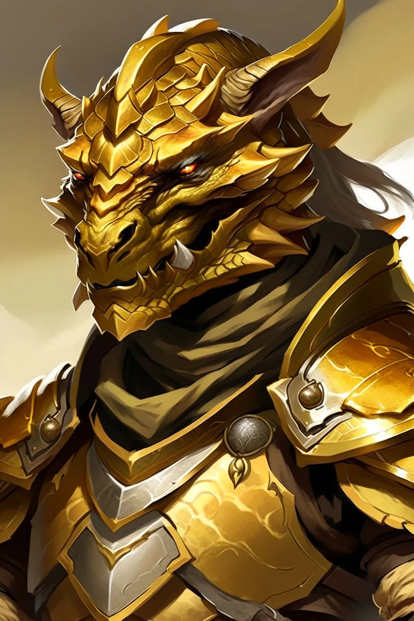 Dragonborn DnD, golden,friendly face,