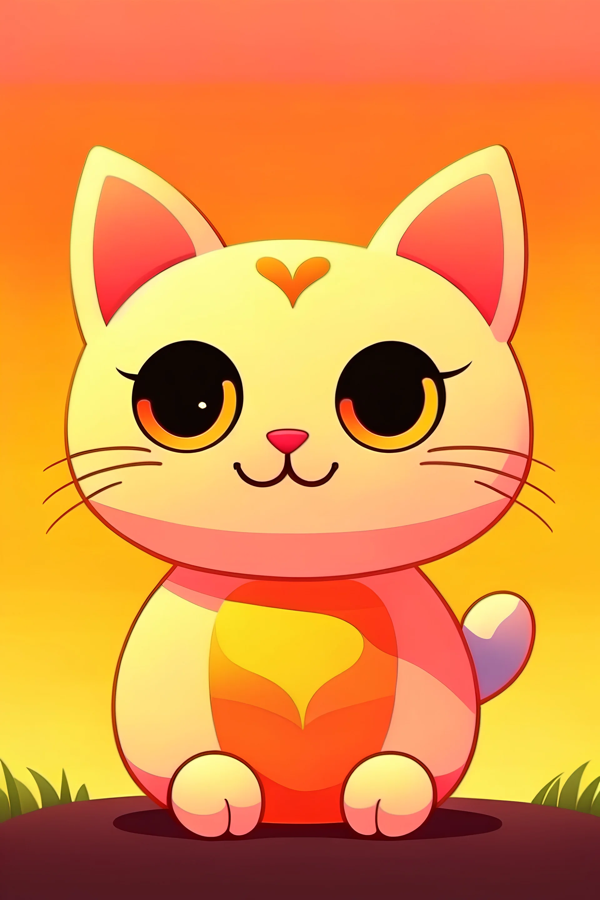 Generate an image of an adorable kitty by a sunset, 💖this heart emoji all around