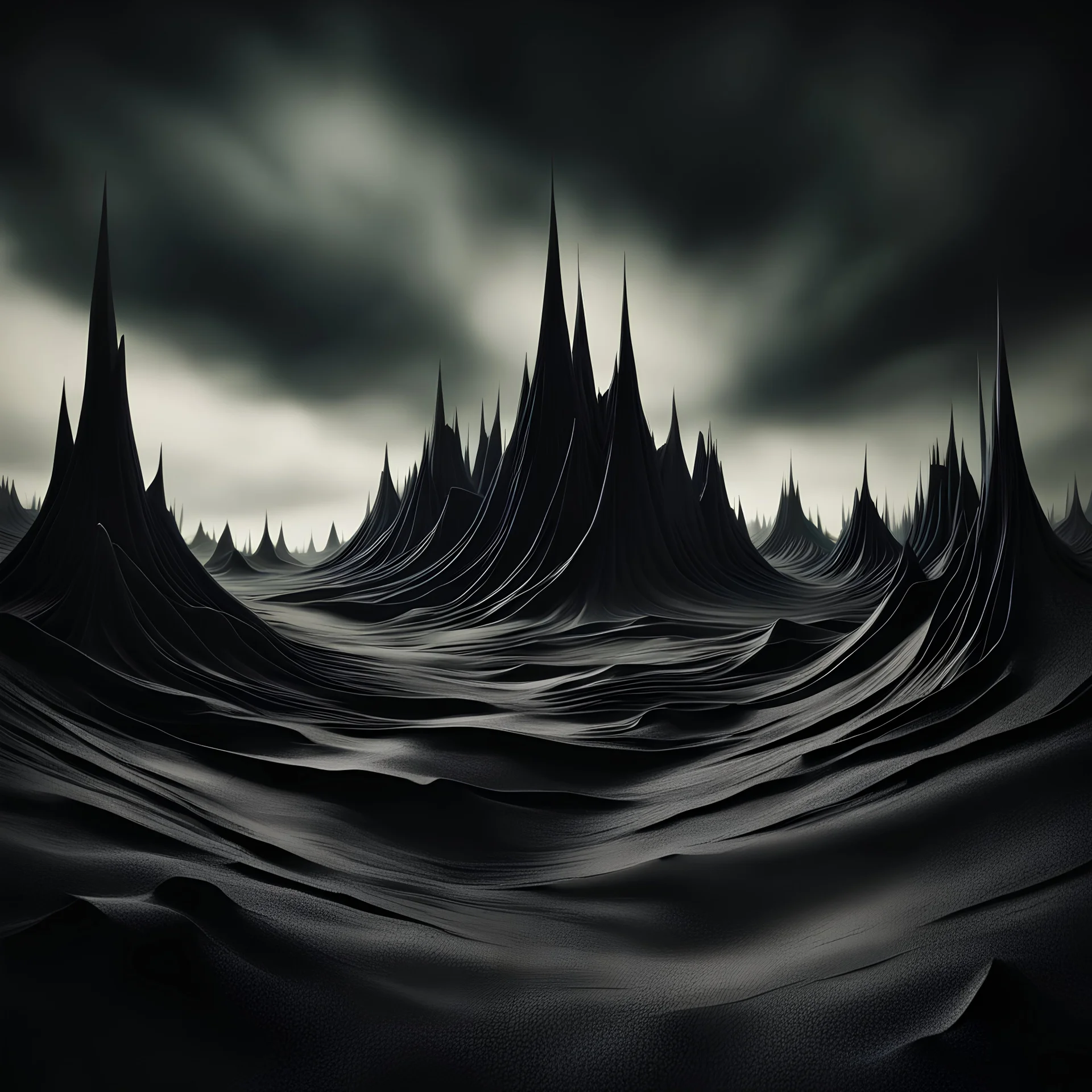 Dark creepy landscape, strong texture artistic polaroid volumetric light, Yves Tanguy, 8k 3d abstractism